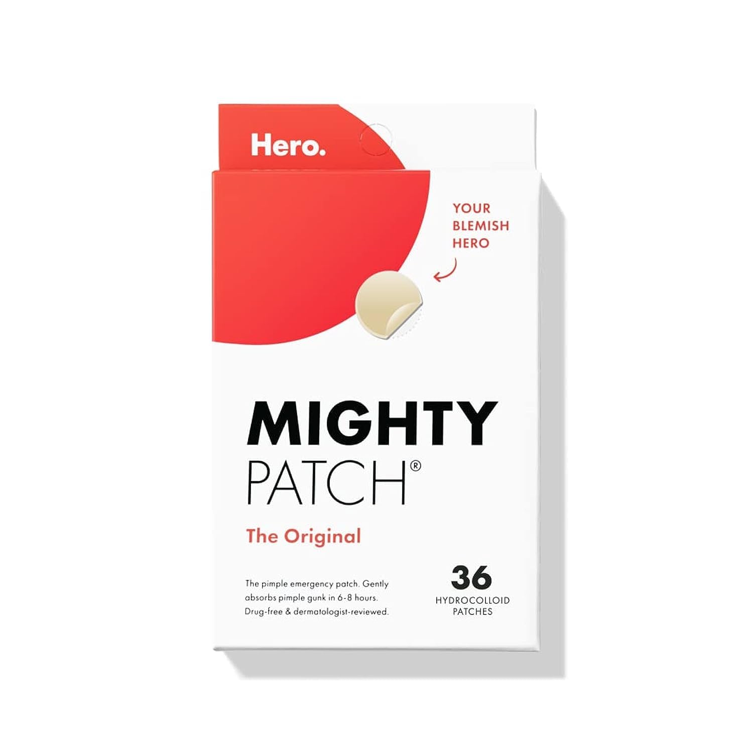 Mighty Patch™ Original by Hero Cosmetics – Hydrocolloid Spot Stickers for Face & Skin (36 Count)